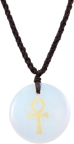 SUNYIK Egyptian Ankh Cross Engraved Round Stone Amulet Pendant Necklace, Adjustable Wave Necklaces for Unisex in Saudi Arabia