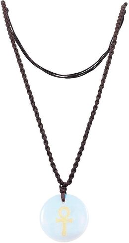 SUNYIK Egyptian Ankh Cross Engraved Round Stone Amulet Pendant Necklace, Adjustable Wave Necklaces for Unisex in Saudi Arabia