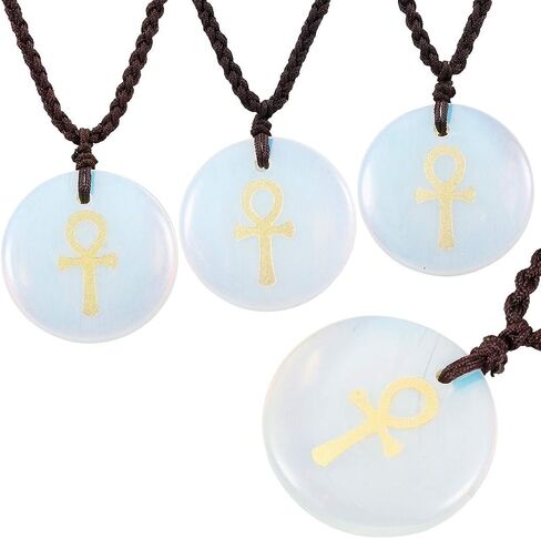 SUNYIK Egyptian Ankh Cross Engraved Round Stone Amulet Pendant Necklace, Adjustable Wave Necklaces for Unisex in Saudi Arabia