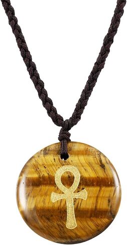 SUNYIK Egyptian Ankh Cross Engraved Round Stone Amulet Pendant Necklace, Adjustable Wave Necklaces for Unisex in Saudi Arabia