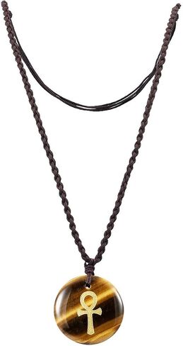 SUNYIK Egyptian Ankh Cross Engraved Round Stone Amulet Pendant Necklace, Adjustable Wave Necklaces for Unisex in Saudi Arabia