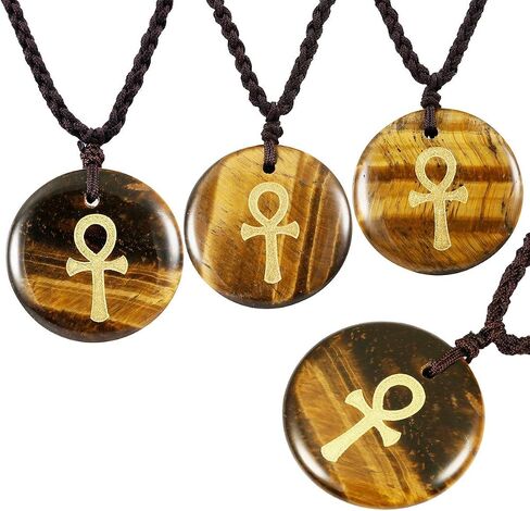 SUNYIK Egyptian Ankh Cross Engraved Round Stone Amulet Pendant Necklace, Adjustable Wave Necklaces for Unisex in Saudi Arabia