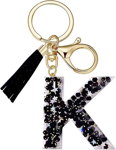 SELOVO Initial Keychain Black Letter Alphabet Tassel Charm Key Chain Ring for Handbag in Saudi Arabia