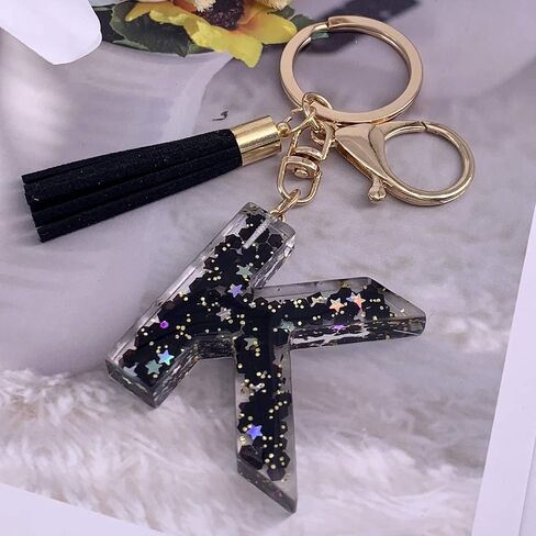 SELOVO Initial Keychain Black Letter Alphabet Tassel Charm Key Chain Ring for Handbag in Saudi Arabia