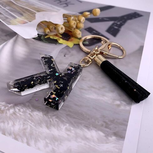 SELOVO Initial Keychain Black Letter Alphabet Tassel Charm Key Chain Ring for Handbag in Saudi Arabia