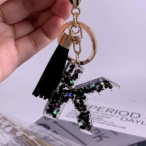 SELOVO Initial Keychain Black Letter Alphabet Tassel Charm Key Chain Ring for Handbag in Saudi Arabia