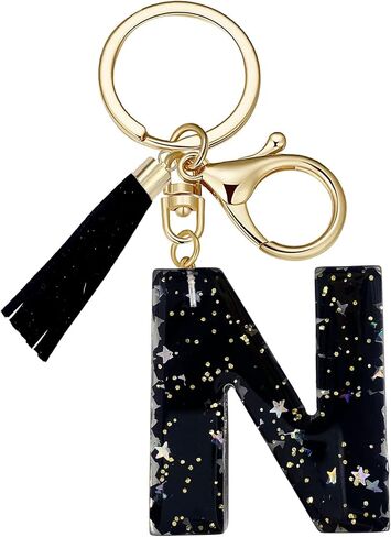 SELOVO Initial Keychain Black Letter Alphabet Tassel Charm Key Chain Ring for Handbag in Saudi Arabia
