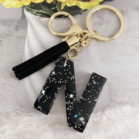 SELOVO Initial Keychain Black Letter Alphabet Tassel Charm Key Chain Ring for Handbag in Saudi Arabia