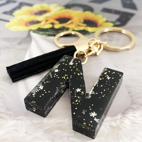 SELOVO Initial Keychain Black Letter Alphabet Tassel Charm Key Chain Ring for Handbag in Saudi Arabia