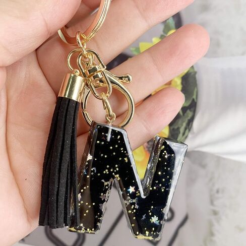 SELOVO Initial Keychain Black Letter Alphabet Tassel Charm Key Chain Ring for Handbag in Saudi Arabia