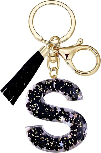 SELOVO Initial Keychain Black Letter Alphabet Tassel Charm Key Chain Ring for Handbag in Saudi Arabia