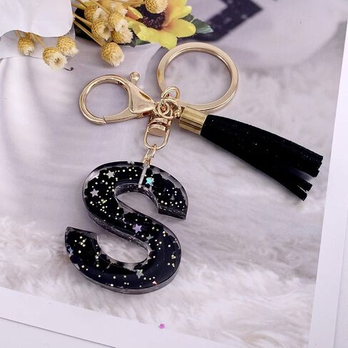 SELOVO Initial Keychain Black Letter Alphabet Tassel Charm Key Chain Ring for Handbag in Saudi Arabia