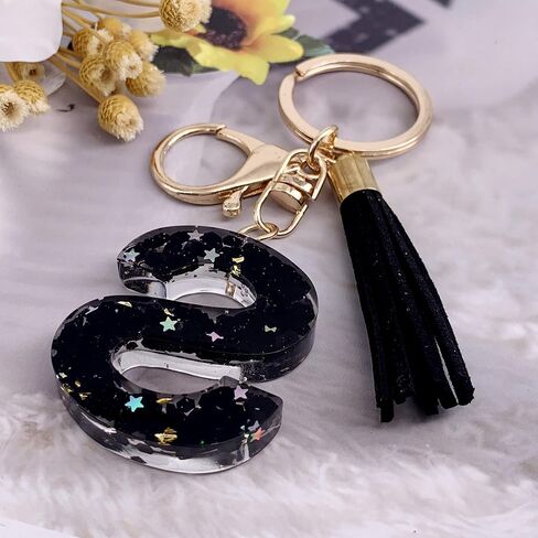 SELOVO Initial Keychain Black Letter Alphabet Tassel Charm Key Chain Ring for Handbag in Saudi Arabia