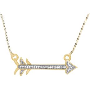 14k Gold Over Sterling Silver White Natural Diamond Accent Beaded Arrow Pendant Necklace For Women 18" Chain (0.02 Cttw, I-J Color, I2-I3 Clarity)