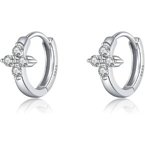 Reffeer Solid 925 Sterling Silver Flower Hoop Earrings Huggie for Women Teens Daisy Hoop Earrings Small Huggie Hoop Earrings