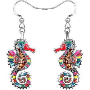 Enamel Alloy Cute Seahorse Earrings Dangle Fun Beach Earrings for Women Girls Summer Jewelry Gifts