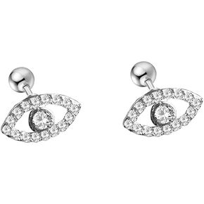 Evil Eyes Stud Earrings With Sterling Silver Crystal Cubic Zirconia Cartilage Tragus Piercing Sleeper Small Studs Helix Ball Bar Screw Back Earring for Women Girls Dainty Jewelry Gifts 16G