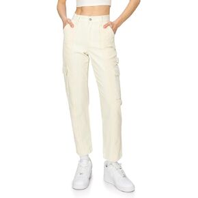 Cali1850 Women’s Corduroy Skate Cargo Pants – High Waisted Contrast Twill Fabric Casual Multi Pockets Trousers