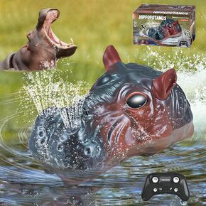 Remote Control Boat, Hippo RC Boat for Pools or Lakes, 2.4GHz Twin Propeller Speed Boat with Sound and Water Spray Function, Remote Control Ship Water Toys for Boys Grils
