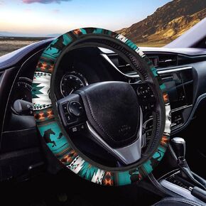 جنوب غرب العرقية القبلية غطاء عجلة القيادة سيارة أزتيك الحصان حلم الماسك طباعة هندسية عجلة القيادة يغطي العالمي صالح 14-15 بوصة حامي عجلة القيادة، أخضر أبيض، هدية in Kuwait