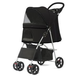 Petmolico Folding Dog Stroller Pet Stroller Waterproof Cats Travel Carrier Puppy Stroller with Cup Holder & Removable Liner,Black