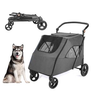 Dog Stroller Pet, Foldable Cart with 4 Wheels, Mesh Skylight Pet Stroller for Small to Large Dogs and Other Pet Travel, Storage Space Pet Can Easily Walk Outoor (Navy)