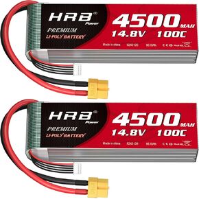 HRB 2packs 4S Lipo Battery XT60 4500mAh 100C 14.8V RC Lipo Battery Compatible with RC Car RC Plane RC Truck RC Boat