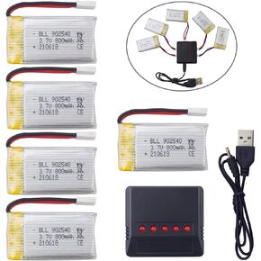 5PCS 3.7V 800mAh Lithium Battery with 5-in-1 Charger for SYMA X5C X5C-1 X5 X5SC X5SW H5C V931 S5C S5W SS40 FQ36 T32 T5W H42 CW4 Remote Control Drone