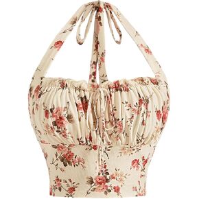 SOLY HUX Women's Floral Print Cami Crop Tops Halter Ruched Bust Tie Back Top