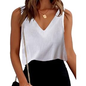 Fronage Women's Cotton Linen Tank Tops Loose V Neck Sleeveless Shirts Summer 2024