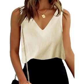 Fronage Women's Cotton Linen Tank Tops Loose V Neck Sleeveless Shirts Summer 2024