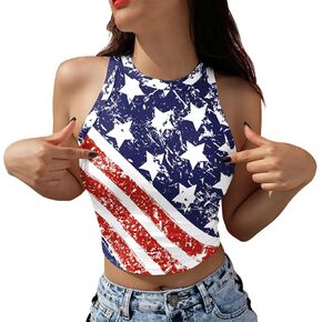 GRAJTCIN Sleeveless American USA Flag Crop Tops for Women Sexy 4th of July Patriotic Shirts for Women