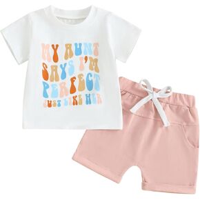 Aunties Baby Clothes Boy Girl Short Sleeve Crewneck Letter Shirt Tops Shorts Set Toddler Summer Clothes