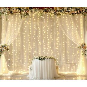 Champagne Tulle Photo Backdrop Curtain with Lights String for Parties Wedding Bridal Shower Sheer Champagne Curtain Backdrop for Birthday Baby Shower Photo Booth Photography 10ft x 8ft