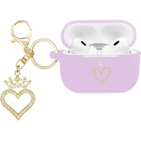 Compatible with AirPods Pro 2 Case Cover 2022, Soft Silicone Case with Gold Heart Pattern for AirPods Pro 2nd/1st Generation Case with Rhinestone Studded Love Heart Keychain (Black)