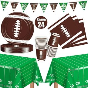 Football Party Supplies Kit Serve 24, Superbowl Party Decorations 2024, Football Party Favors Set Includes Tablecloth, Plates, Banner, Cups, Perfect Football Birthday Party Tableware Supplies