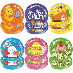 60 Pcs Easter Party Supplies 6 styles Easter Plates Easter Disposable Plates Easter Party Decorations for Easter Party Favors