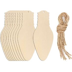 20pcs Light Bulb Wood DIY Crafts Cutouts Wooden Light Bulb Shaped Hanging Ornaments with Hole Hemp Ropes Gift Tags for DIY Projects Christmas Party Decorations