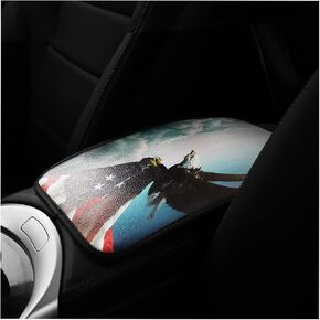 American Flag Car Center Console Pad, PU Leather Waterproof Armrest Cushion, Universal Vehicle Seat Box Cover Protector, Auto Patriotism Interior Decoration Accessories for SUV Truck (Style H)