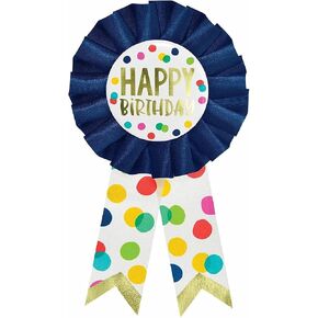 Happy Dots Award Ribbon - 3" x 5.5" | Vibrant Multicolor Fabric with Safety Pin - Perfect Eye-catching Birthday Party Accessory (1 Pc.)