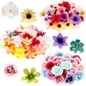Giegxin 100 Pcs Mini Flower Heads Silk Fake Rose Daisy Colorful Flowers Small Flower Embellishments Artificial Rose Head Flowers Peony Daisy Decor DIY Flower Decoration for Home Wedding, 4.5 cm, 5 cm