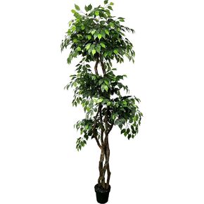 Cypress & Alabaster Handmade 6.5ft 3-Tier Ficus Artificial Tree with Ethically Sourced Real Wood Trunks, Hypoallergenic, 6.5-Foot, Green