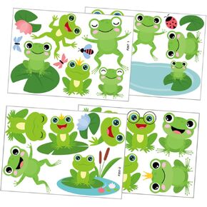 4 Sheets Frog Wall Sticker Kids Room Wall Sticker Animals Wall Stickers DIY Wall Decal Ornaments Self-Adhesive Frogs Sticker Cartoon Wall Stickers Children's Room PVC Accessories