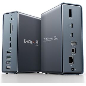 iDsonix Thunderbolt 3 Dock for MacBook, 15 in 1 Thunderbolt 3 Docking Station Dual Monitor for Laptop with Thunderbolt 3 Port, HDMI 4K, USB A/C, 1000M Ethernet, 65W Power Adapter
