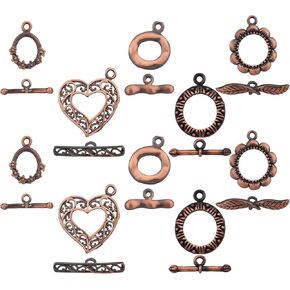 SUPERFINDINGS 10 Sets 5 Styles Brass Toggle Clasps Red Copper OT Buckle Rack Plating Jewelry Clasp Connectors for DIY Jewelry Making Crafts