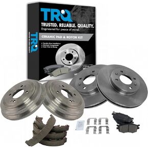 TRQ Front & Rear Ceramic Pads Rotors Drums & Brake Shoe Kit Set for 2006-2011 Hyundai Accent / 2006-2011 Kia Rio