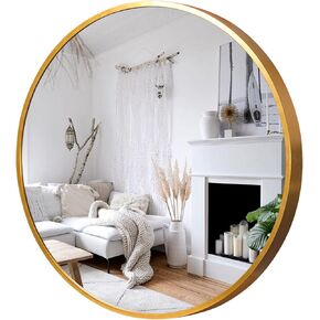KIAYACI Round Wall Mirror Large Circle Mirrors for Bathroom Living Rooms-Aluminum Alloy Frame, Shatteproof Glass (Gold, 24")