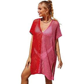 Spmor Women Summer Bathing Suit Cover Ups for Beach Pool Swimwear V Neck Crochet Dress