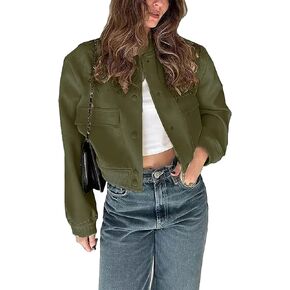 Zontroldy Women's Casual Long Sleeve Varsity Jacket Cropped Bomber Jackets Y2k Streetwear