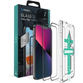 Deppa (2 Pack Premium Screen Protector for Iphone 13 Mini (5.4 Inch) Tempered glass 3D Full Coverage with Easy Installation Kit Tray [ Video Installation Guide], 13mini